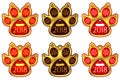 New Year Sticker of Dog Paw. Set of Stickers