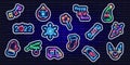 New year stickers neon set. Glowing icons. New Year and Christmas concept. Vector illustration for design Royalty Free Stock Photo