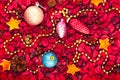 New Year still life with balls and rose petals