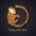 New Year symbol 2016 gold glitter monkey design, postcard, greeting card, banner Royalty Free Stock Photo