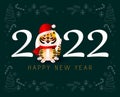 2022 new year symbol tiger with Santa hat. Vector cartoon cute character illustration icon. Winter background. Tiger symbol of new Royalty Free Stock Photo