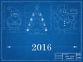 New Year Symbols - Blueprint Royalty Free Stock Photo