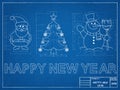 New Year Symbols - Blueprint Royalty Free Stock Photo