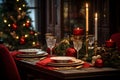 New Year table, Christmas meal, Christmas decorated table,
