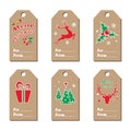 New Year tags. Collection of kraft-paper tags with New Year`s symbols. Vector illustration in english