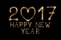 New year text, sparkler numbers on black background Royalty Free Stock Photo