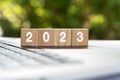 New Year 2023 text on wood block concept