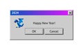 2024 New Year themed dialogue box with blue dragon. Abstract vaporwave, y2k aesthetics window with 90s style system Royalty Free Stock Photo