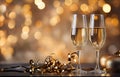 New Year Toast Champagne - Flutes With Christmas Decoration Royalty Free Stock Photo