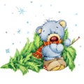 New Year toy bear.Christmas background. watercolor illustration