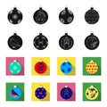 New Year Toys black,flet icons in set collection for design.Christmas balls for a treevector symbol stock web