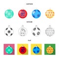 New Year Toys cartoon,outline,flat icons in set collection for design.Christmas balls for a treevector symbol stock web