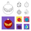 New Year Toys outline,flat icons in set collection for design.Christmas balls for a treevector symbol stock illustration