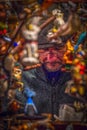 New Year toys seller at the Christmas market in Munich, Germany Royalty Free Stock Photo