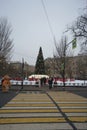 St. Petersburg, Russia, December 16, 2023. Pedestrian crossing to the New Year tree at the Christmas market.