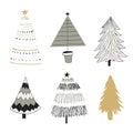 New year tree hand drawn collection. Comic unique Christmas set. Vector illustration Royalty Free Stock Photo