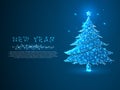 New year tree made from lines, triangles, point connecting network. Holiday wireframe concept. Low-poly Vector polygonal