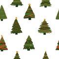 New year tree seamless pattern. Christmas green spruces decorative background for presents, happy holidays gifts, and Royalty Free Stock Photo