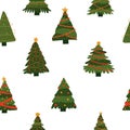 New year tree seamless pattern. Christmas green spruces decorative background for presents, happy holidays gifts, and greeting