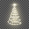 New Year Tree silhouette made of Christmas lights on transparent background. Vector illustration Royalty Free Stock Photo