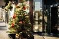 New Year tree on the street. City decoration on Christmas eve. Royalty Free Stock Photo