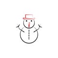 New year trip, snowman 2 colored line icon. Simple hand drawn color element illustration. snowman outline symbol design from