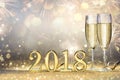 New Year 2018 - Two Flutes With Champagne Royalty Free Stock Photo