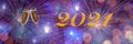 New Year 2021! Two glasses of champagne on blurred background of colorful fireworks. Bokeh. Celebration. Festive. Event. Header. Royalty Free Stock Photo