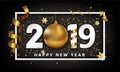 New Year Typographical Cretaive Background 2019 With Christmas golden ball bauble