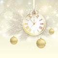 New year vector background with gold clock