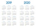 New year 2019 and 2020 vector calendar modern simple design with round san serif font,Holiday event planner,Week Starts Sunday. Royalty Free Stock Photo