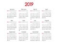 2019 new year vector calendar modern simple design with round sa Royalty Free Stock Photo