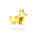 New Year 2018. Vector greeting card, poster, banner with golden luxury low poly dog symbol. Gold welsh corgi pembroke. Royalty Free Stock Photo