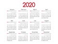 2019 new year vector red calendar modern simple design with round san serif font,Holiday event planner,Week Starts Sunday. Royalty Free Stock Photo
