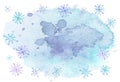 New year watercolor background. Snowflakes in the sky. Vector
