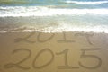 New Year 2015 Water Edge Text Sand Royalty Free Stock Photo