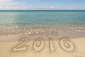 New Year 2016 Water Edge Text Sand Royalty Free Stock Photo