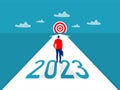 New Year 2023 for way concept,Business standing to the way growth for opportunities on 2023 the target further flat vector modern