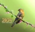 New year welcome with chirping of birds and flowers Royalty Free Stock Photo