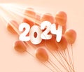 New Year white paper lettering with orange balloons and sunlight