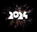 2024 New Year white paper word banner on colourful glitter powder explosion. Color dust splash