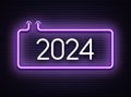 2024 New Year white paper word banner on purple neon rectangle lamp wall sign