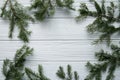 New Year and winter set on white wooden background with fir tree, striped golden and white 2018 Royalty Free Stock Photo