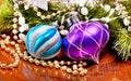 New year wood background with colorful decorations Royalty Free Stock Photo