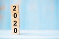 2020 new year wooden cubes on blue table background with copy space for text. Business Goals, Mission, Resolution, New Year New Royalty Free Stock Photo