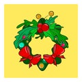 New Year Wreath icon.  Wreath logo on yellow background. Royalty Free Stock Photo