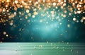 New Year's golden glitter background, festive green scene, bokeh and confetti, golden sparkling sparkles, Holiday Royalty Free Stock Photo
