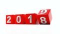 New year 2019, year turn. Digits on red cubes on white background. 3d illustration Royalty Free Stock Photo