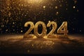 2024 new year, new years eve, christmas, gold sparkly, background, art, generative AI