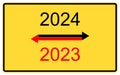 2024, 2023 new year.2024, 2023 new year on a yellow road billboard